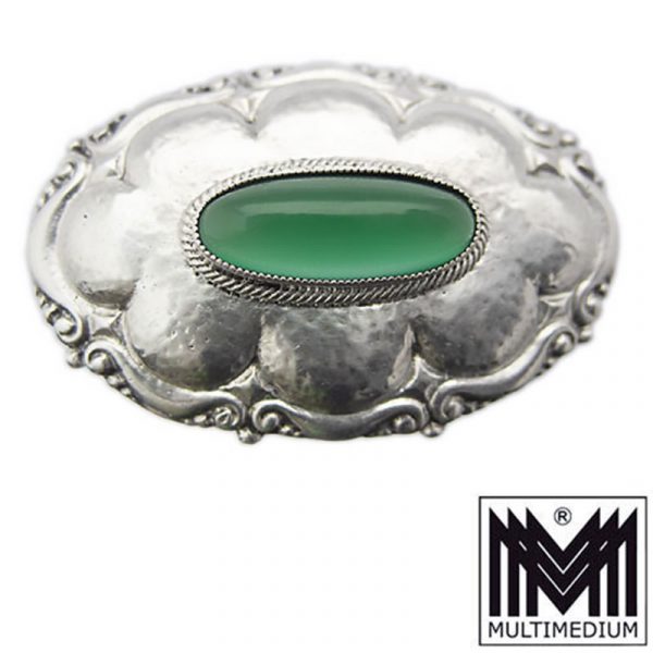 Jugendstil Silber Brosche Martin Mayer Pforzheim antik Achat grün silver brooch