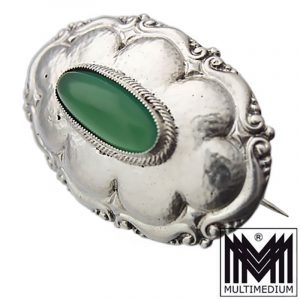 Jugendstil Silber Brosche Martin Mayer Pforzheim antik Achat grün silver brooch