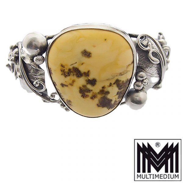 Butterscotch Bernstein Silber Armreif Armband Blumen Antik amber silver bracelet