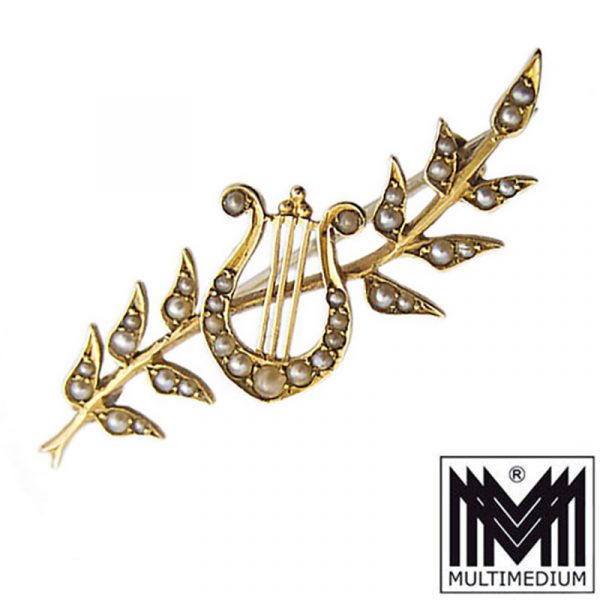Antike Jugendstil 15ct / 625 Gold Brosche Saatperlen filigran pearls brooch 1920
