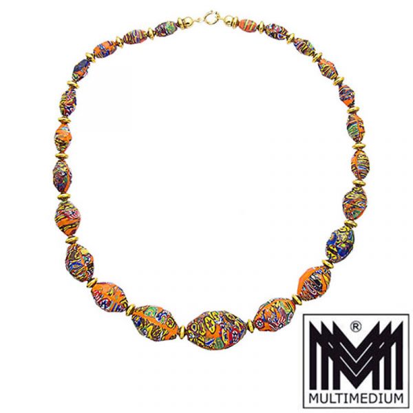 Art Deco Murano Glas Kette Halskette facettiert necklace millefiori