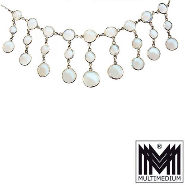 Jugendstil Mondstein Silber Collier Halskette moonstone silver necklace