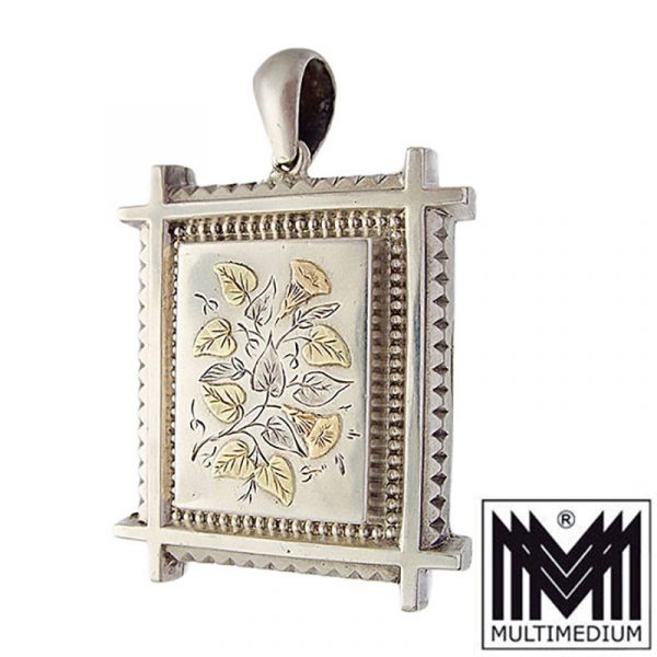 Historismus Silber Rosé Gold Medaillon Blumen Victorian silver locket
