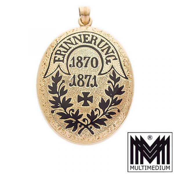 Historismus 585 Gelbgold Medaillon Anhänger Emaille 1870 1871 Militär