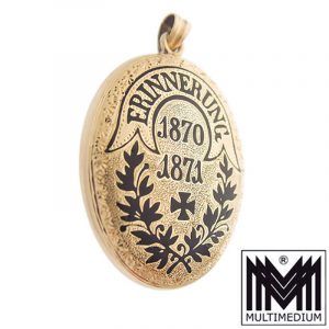 Historismus 585 Gelbgold Medaillon Anhänger Emaille 1870 1871 Militär