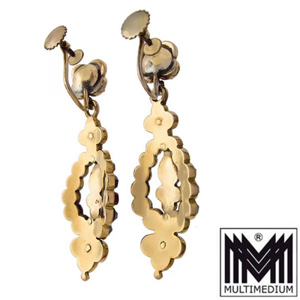 Antike 585er Gold Biedermeier Granat Ohrringe 14ct earrings garnet