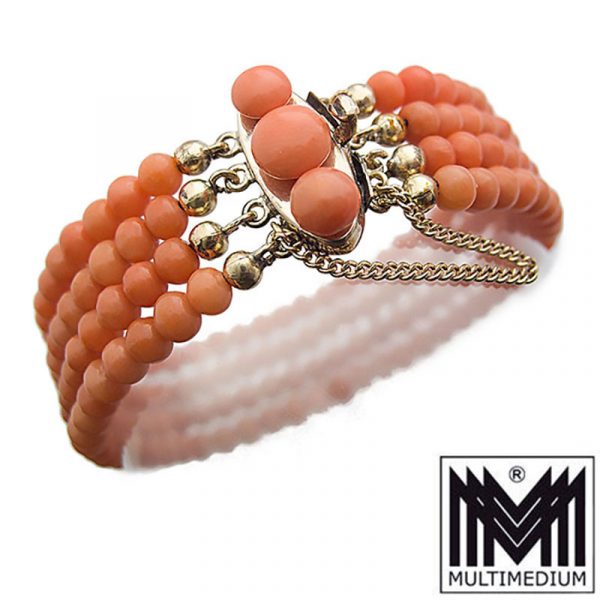 Antikes Korallen Armband 4-reihig lachsfarben Koralle coral bracelet