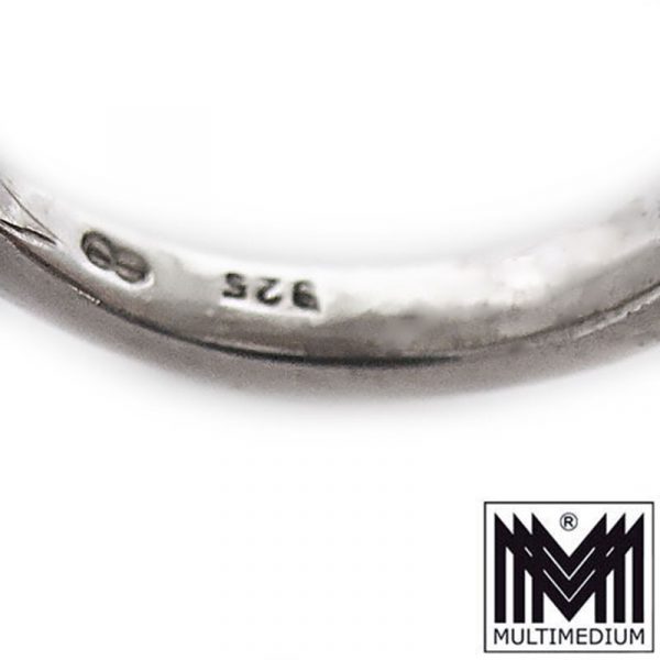 Ehinger und Schwarz 925 Silber Zweifinger Ring Emaille Blume silver enamel