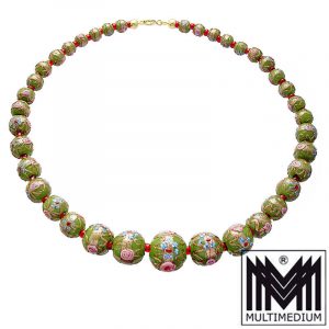 Vintage Murano Glas Kette Halskette Grün glass necklace millefiori