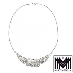Jugendstil Mondstein Silber Collier Halskette nouveau silver necklace