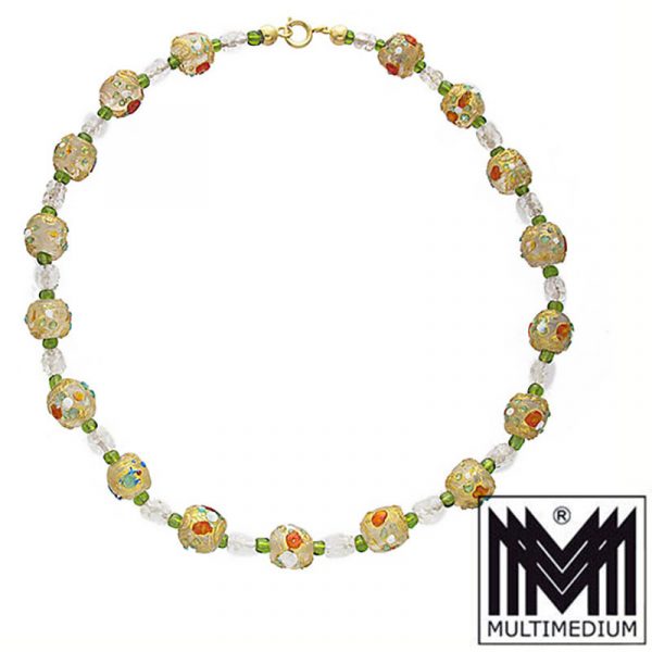 Antike Murano Glas Kette Halskette klar glass necklace millefiori