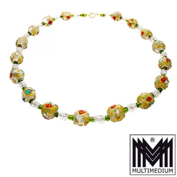 Antike Murano Glas Kette Halskette klar glass necklace millefiori