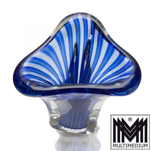 Schwere Murano Italy Glas Vase Blau Streifen heavy glass blue stripes
