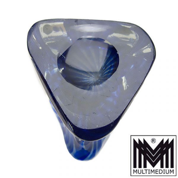 Schwere Murano Italy Glas Vase Blau Streifen heavy glass blue stripes