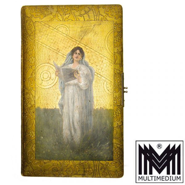 Antikes Jugendstil Photo Album Ölbild auf Leder Malerei Goldprägung