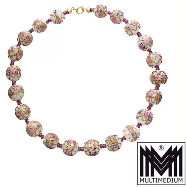 Vintage Murano Glas Kette Halskette weiß glass necklace millefiori
