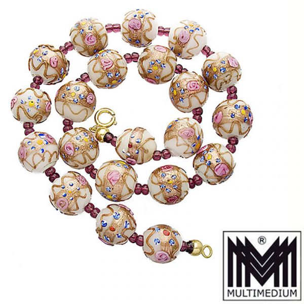 Vintage Murano Glas Kette Halskette weiß glass necklace millefiori