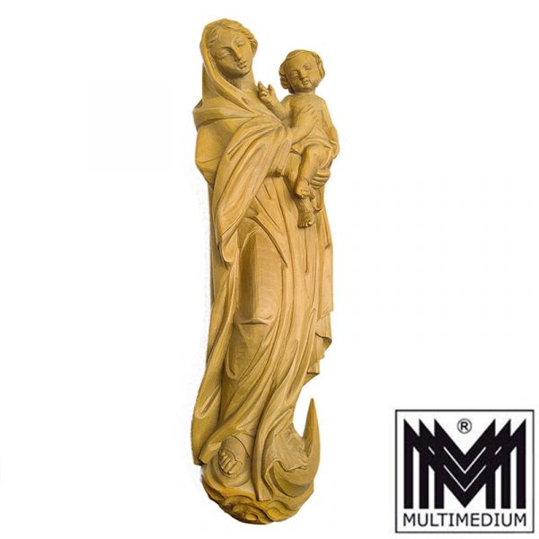 XXL 60cm Holz Schnitzerei Maria Mondsichel Madonna wood figure carved