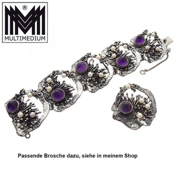 Modernist Bartel & Sohn Silber Armband Amethyst Blume silver bracelet