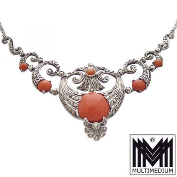 Jugendstil Silber Koralle Collier Markasiten Art Nouveau silver coral necklace