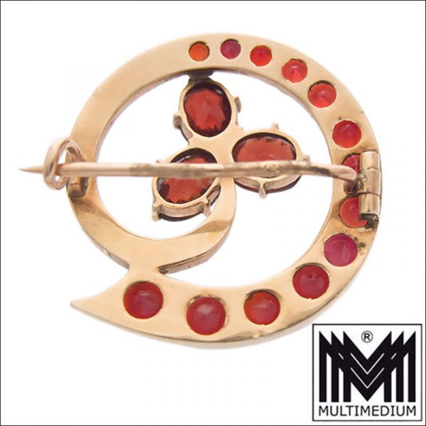 585 Gelbgold Brosche Granat Kleeblatt 14k garnet gold brooch 14ct