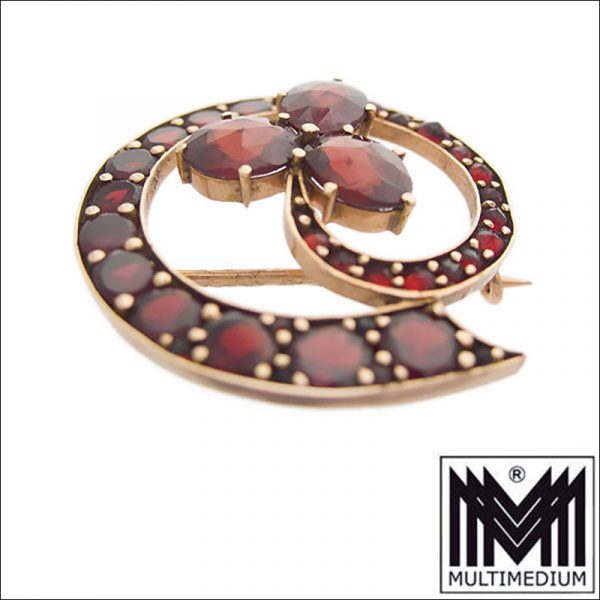 585 Gelbgold Brosche Granat Kleeblatt 14k garnet gold brooch 14ct