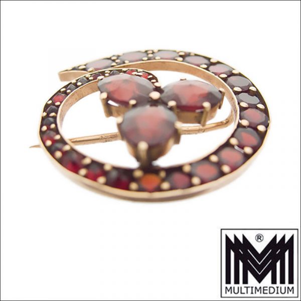 585 Gelbgold Brosche Granat Kleeblatt 14k garnet gold brooch 14ct
