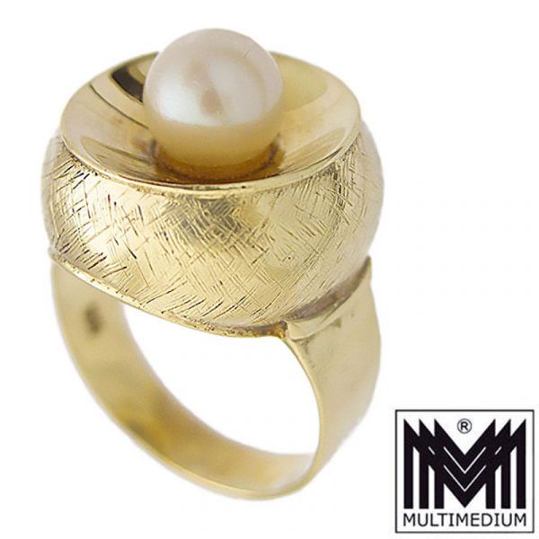 Art Deco 585er Gold Ring Zucht Perle cultured pearl 14ct 14k