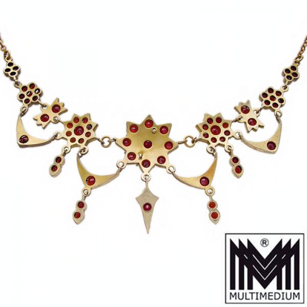 Granat Collier Halskette Tombak vergoldet tombac gilt garnet necklace