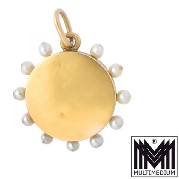 Biedermeier 585 Gold Medaillon Anhänger Antik Tracht antique pendant