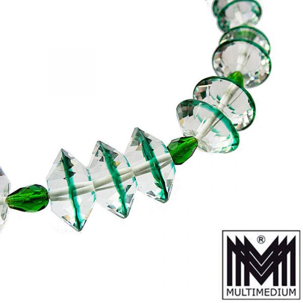 Art Deco Glas Halskette grün weiß facettiert 20er glass necklace