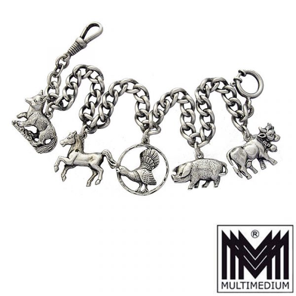 Antike Charivari Silber Kette m. Anhänger silver chain pendant