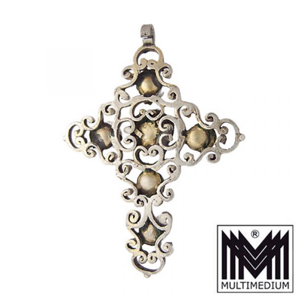 Antiker Neo Renaissance Silber Kreuz Anhänger Granat silver cross