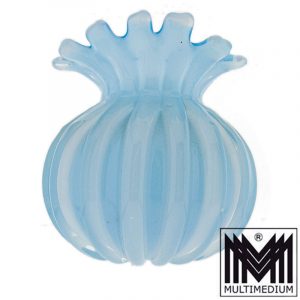 Barovier Toso Archimede Seguso Art Glas Vase Murano blue Rippenvase glass 1950