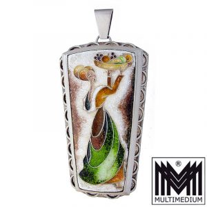 XXL Art Deco Silber Anhänger Cloisonné Emaille silver enamel pendant