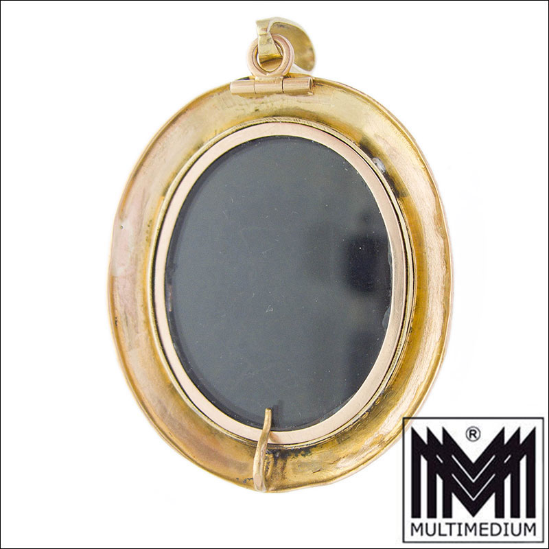 CRW 6454 750 18k Gold Brosche Mikromosaik micro mosaic Aufhänger 585 Gold Blumen 1860