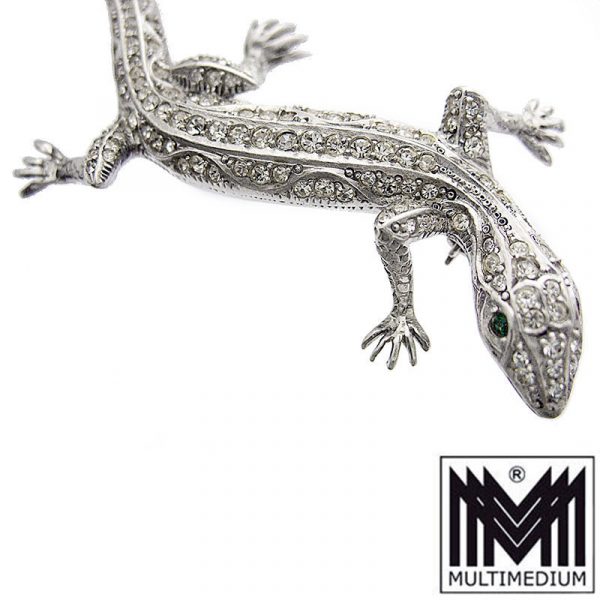 Große Art Deco Silber Brosche Eidechse Salamander Strass paste brooch