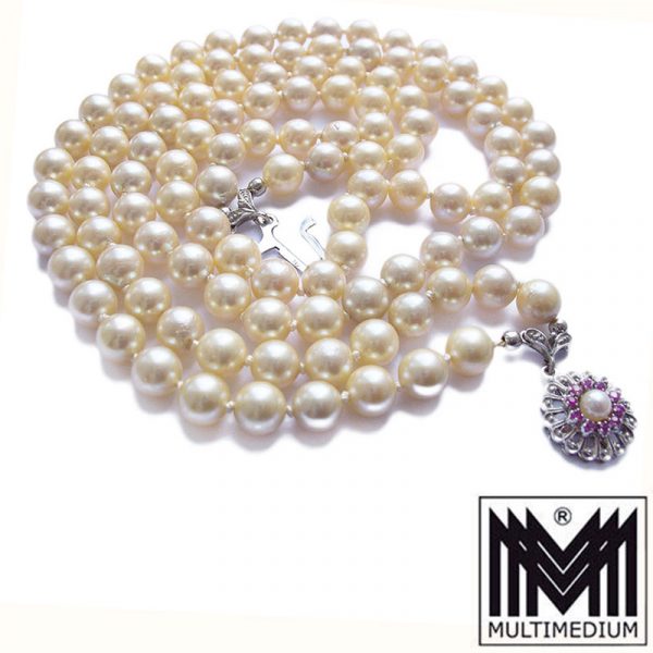 Akoya Perlen kette 750 white Weiß Gold Rubine 2reihig pearl necklace