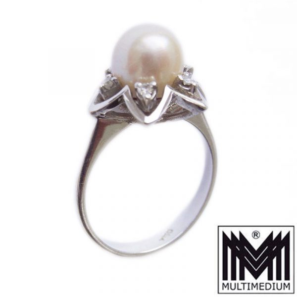 750 Weißgold Ring Perle Diamanten white gold ring diamonds pearls 18k