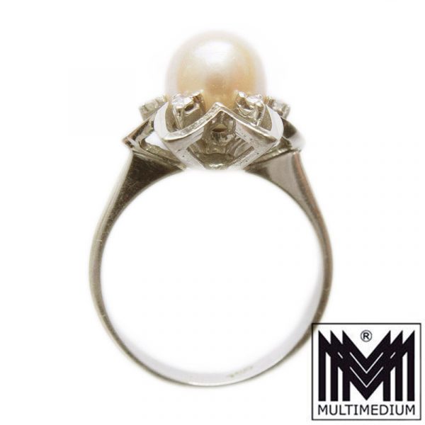 750 Weißgold Ring Perle Diamanten white gold ring diamonds pearls 18k
