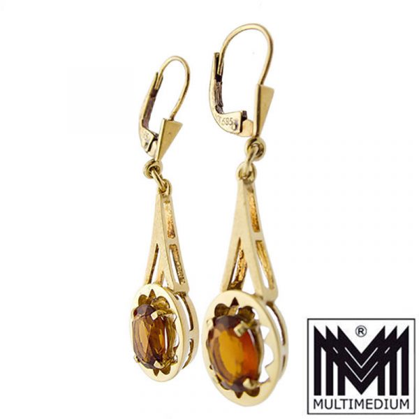 Ohrringe Gelbgold 585 14ct Citrin geschliffen earrings yellow quartz
