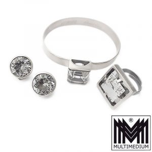 Bengt Hallberg Schweden Bergkristall Silber Set Ring Armreif Ohrclips Ohrringe