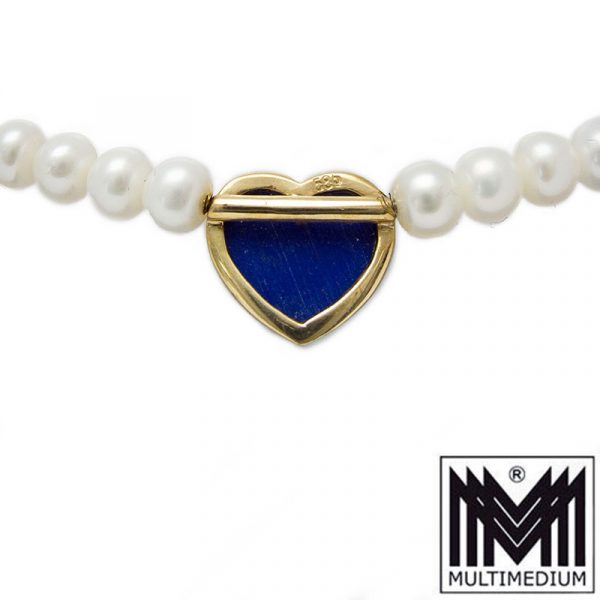 Modernist 585er Gold Lapis Lazuli Anhänger Perlenkette Pearl necklace