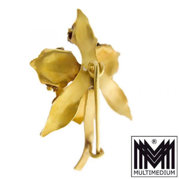 750 er Gold Brosche Handarbeit gold brooch hand made Orchidee Orchid