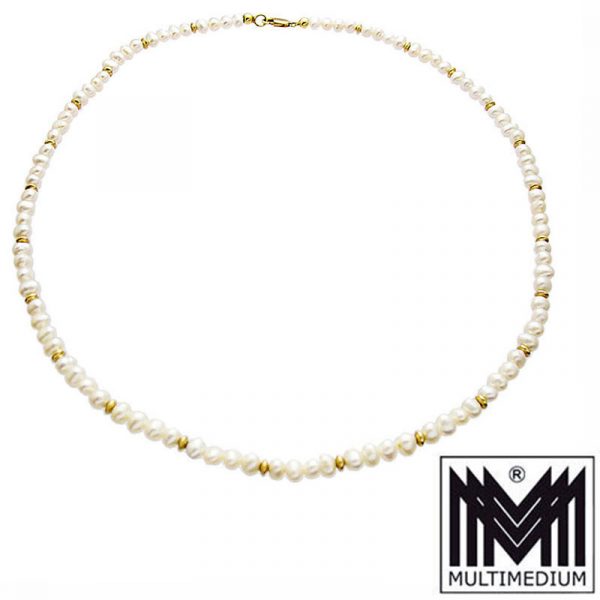 585 Gelbgold Süßwasser Zucht Perlenkette weiß Kugeln pearl necklace