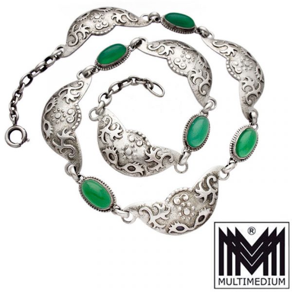 Art Deco 800 Silber Chrysopras Collier Halskette Grün silver necklace