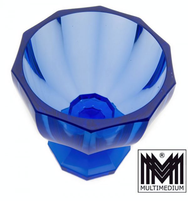Art Deco Kristall Glas Deckel Dose Vase Ludwig Moser Karlsbad Blau geschliffen