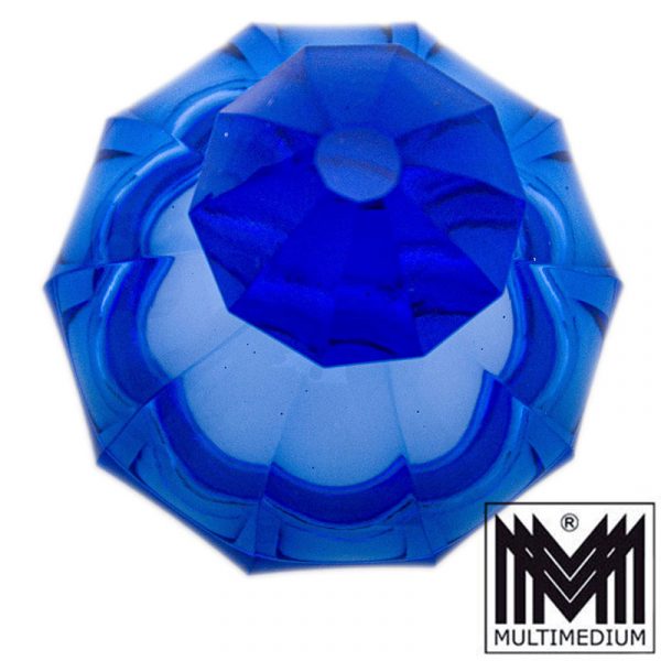 Art Deco Kristall Glas Deckel Dose Vase Ludwig Moser Karlsbad Blau geschliffen