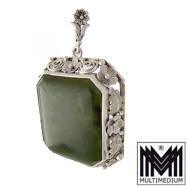 Großer Art Deco Silber Anhänger 935 Nephrit Jade large silver pendant