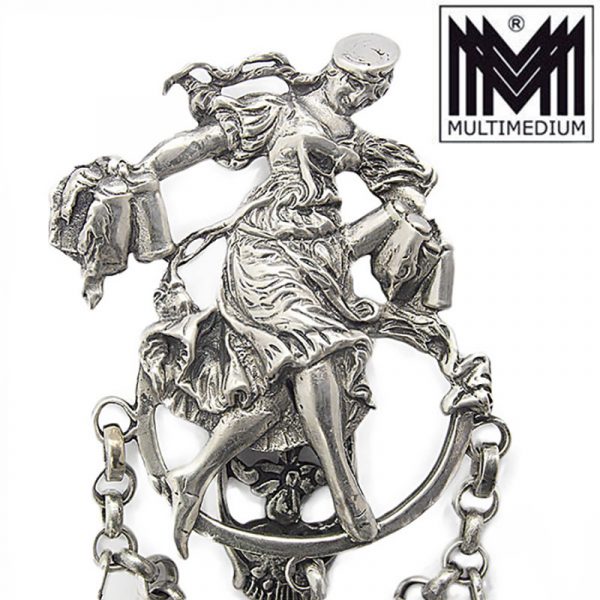 Antike Charivari Silber Rockstecker Kette Anhänger silver chain pendant 1900